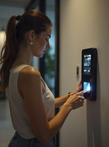 Sistema biométrico de control de asistencia con lector de huella digital para registro de empleados.